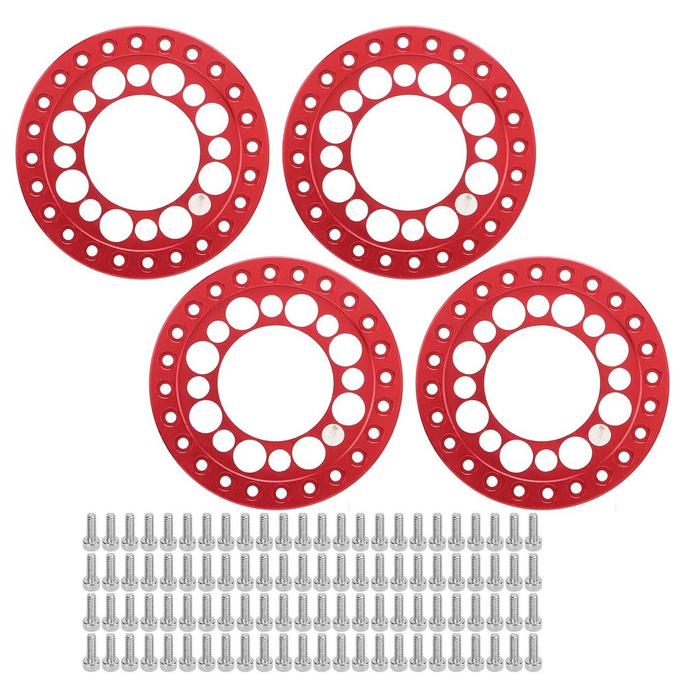 Dilwe RC Car Wheel Rim Ring RC Accessories, 4pcs RC Beadlock Wheel Rim Replacement Ring for Axial SCX10 90046 1/10 RC Car Parts, 1.9 Beadlock Wheel Ring RC Car Replacement Parts(Red)