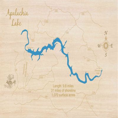 Apalachia Lake, North Carolina: Framed Wood Laser Engraved Map | Custom Text Included | Wood Sign | Wall Hanging| Nautical Art | 2D Wood Map | Wall Art | Made to Order 14" x 17"