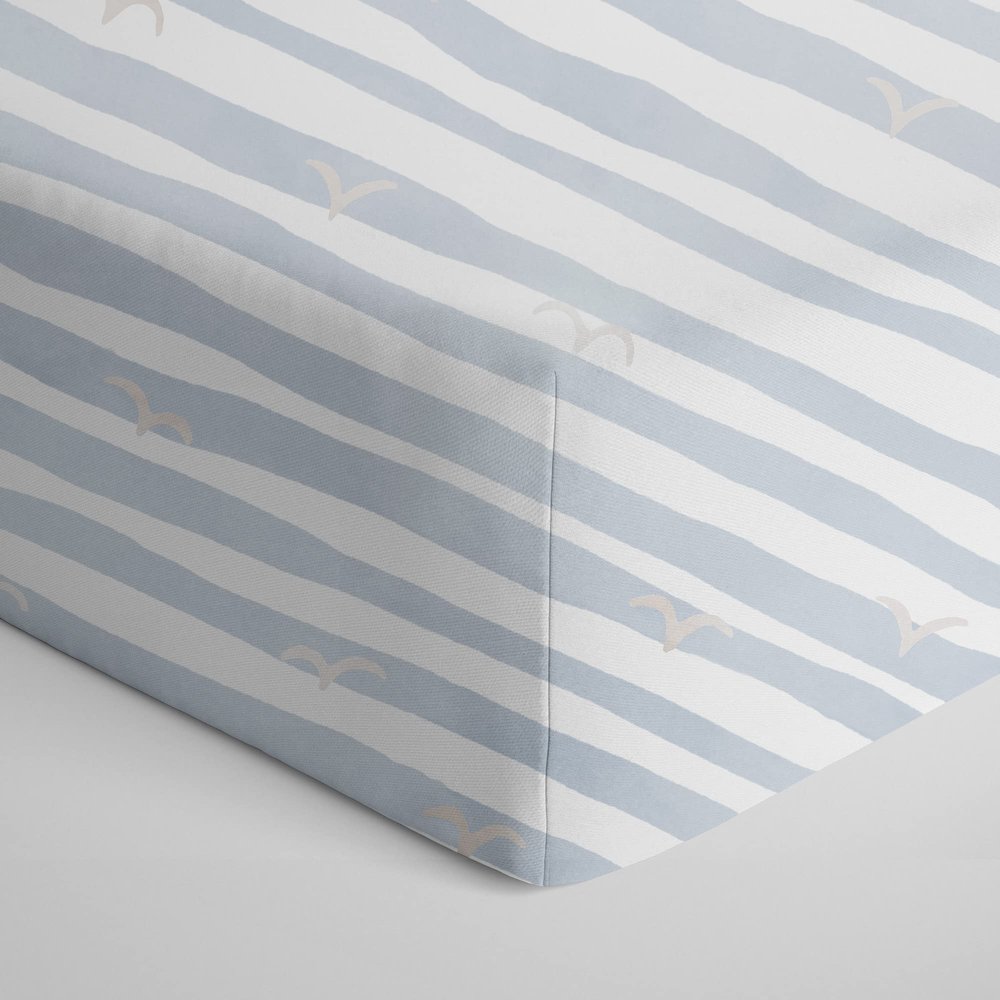 100% Cotton Jersey Crib Fitted Sheet - Blue Stripes - Ultra-Soft, Breathable, Fully Elasticized, Easy Care, Machine Washable for Toddler Mattress, Baby Crib, Nursery, Newborn, Boys & Girls