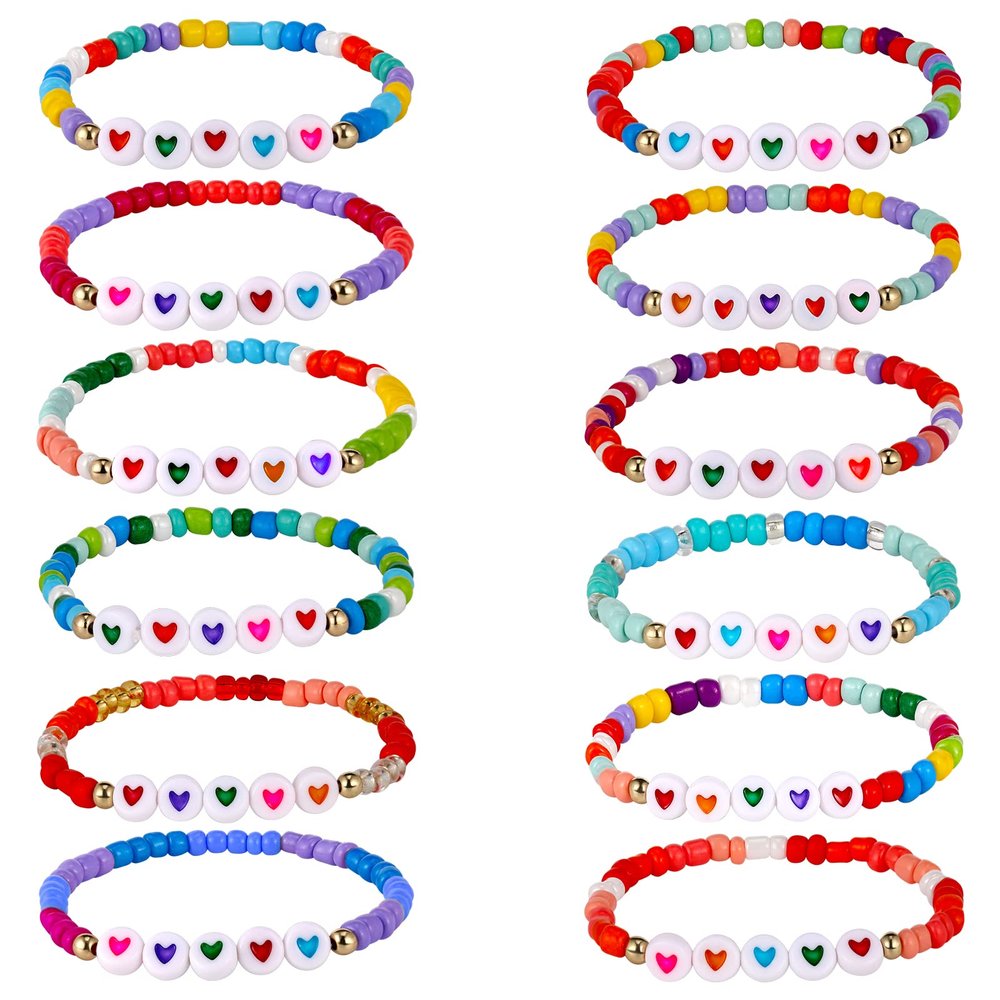 Bonuci 12 Pcs Kids Friendship Bracelets for Girls Motivational Letter Beads Bracelets Bulk for Girls Toddler Jewelry Gifts(Classic)