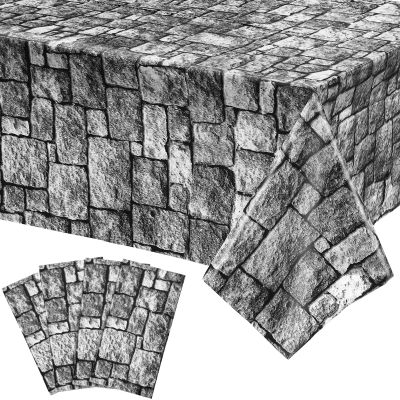Irenare Halloween Stone Wall Tablecloths, Medieval Castle Party Decorations Supplies Disposable Plastic Brick Stone Tablecloth Brick Wall Table Covers for Birthday Party Favors(4 Pack,108 x 54 Inch)
