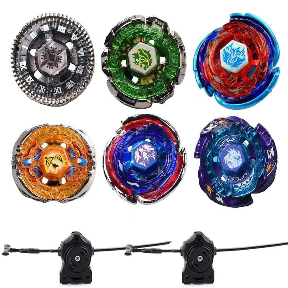 Gyros 6 Pack Bey Burst Battling Tops Metal Fusion Starter Set with Stickers Two Launchers