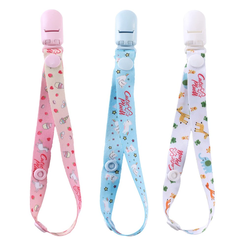 CutiePlusU Adult Size Pacifier Clips 3 Pack-Unicorns, Rainbow Cats and Giraffes