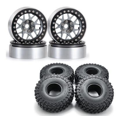 RCLIONS Aluminum Metal 1.9" Beadlock Wheels Rims and Rubber Tires for 1/10th RC Crawler Car