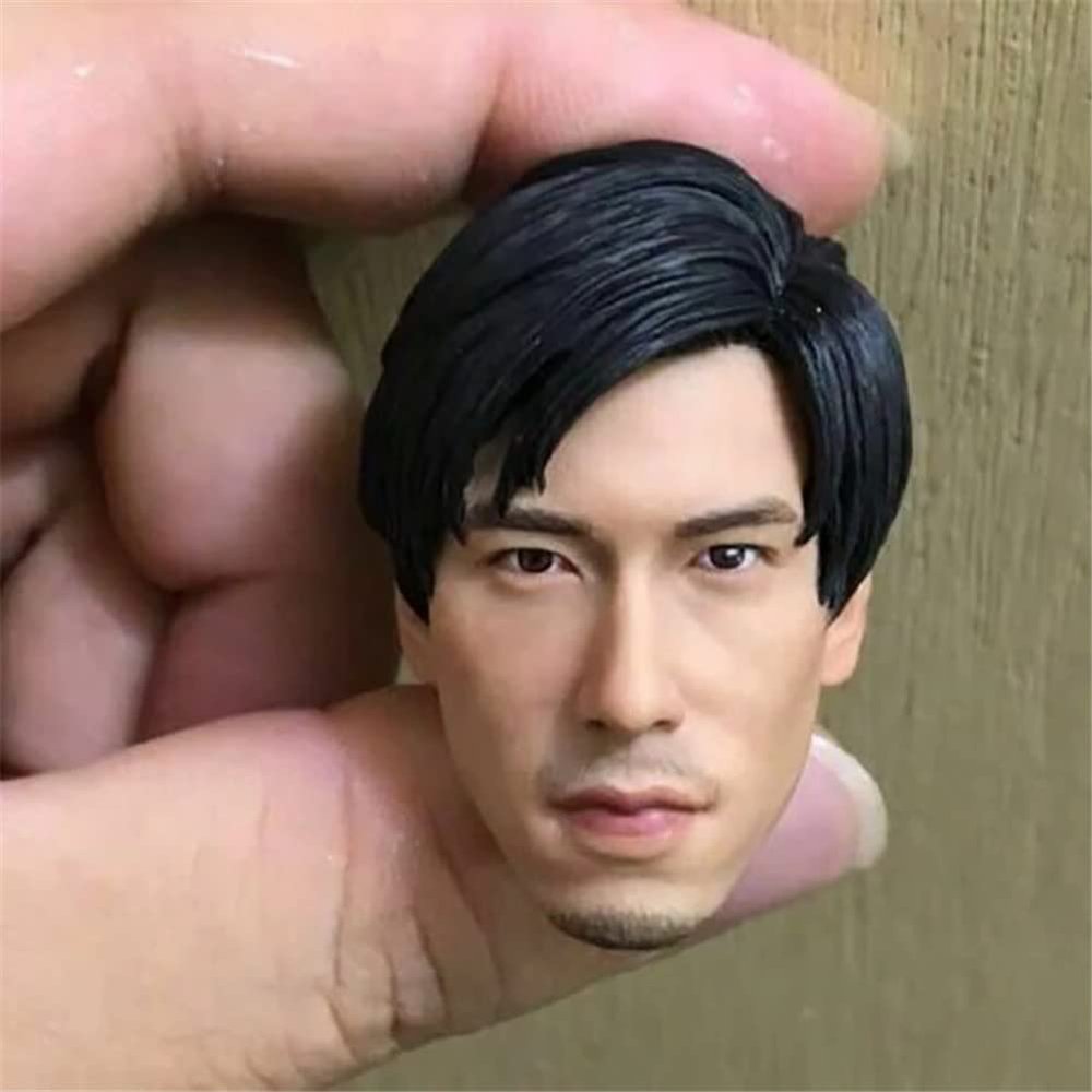 1/6 Scale Male Head Sculpt, Asian Men Head Carved for 12'' Soldier Action Figure Body Doll Collection (B)