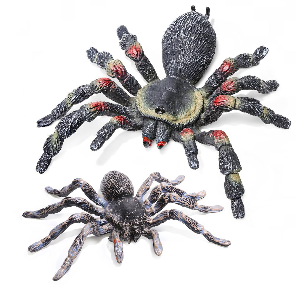 SIENON 2Pcs Realistic Wolf Spider Animal Toys, Lifelike Whiteknee Tarantula Insect Figure Action Model for Kids Education Halloween Pranks Props Decorations