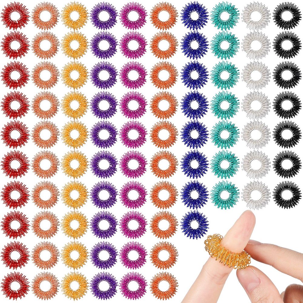 200 Pcs Acupressure Rings Fidget Spiky Sensory Finger Massager Ring Stress Relief Fidget Sensory Toys Anxiety Relief Toys Stress Reducer for Men, Women(Classic Color)