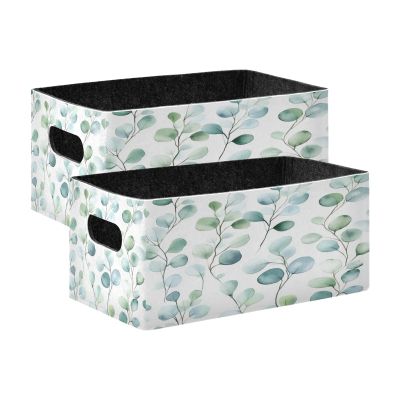 Kcldeci Flower Green Leaves Storage Bins Baskets for Organizing 2Pack, Sturdy Storage Basket Foldable Storage Baskets for Shelves Closet Nursery Toy