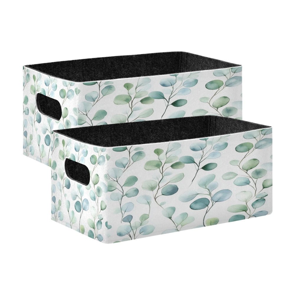 Kcldeci Flower Green Leaves Storage Bins Baskets for Organizing 2Pack, Sturdy Storage Basket Foldable Storage Baskets for Shelves Closet Nursery Toy