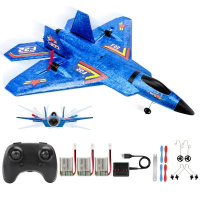 ANTSIR Remote Control Plane F-22 Raptor, 2.4GHz Durable Foam Rc Airplane with Smart Gyro/LED Lights/3 Rechargeable Batteries, RC Jet Glider Toy Gift for Kids Boys Girls 8-16 Year Old (Blue)