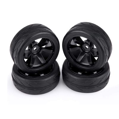 RC Rubber Tyre Set Wheel Tires, RC Tires, 1/10 On Road Tires, 4pcs Set Tires Rubber Tyre, Racing Wheel, Car Tires Hard Tyre for RC 1 : 10 Car Part (Black 5 Hole Outline), RC Tires, RC Rubber T
