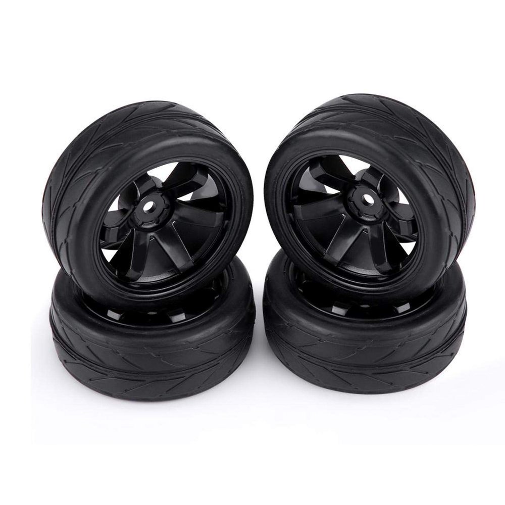 RC Rubber Tyre Set Wheel Tires, RC Tires, 1/10 On Road Tires, 4pcs Set Tires Rubber Tyre, Racing Wheel, Car Tires Hard Tyre for RC 1 : 10 Car Part (Black 5 Hole Outline), RC Tires, RC Rubber T