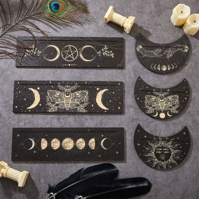 Queekay 6 Pieces Wooden Tarot Card Holder Stand Include Tarot Card Deck Holders Moon Shaped Display Black Altar Stands for Oracle Witch Divination Tools Wiccan Supplies
