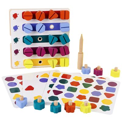  Wooden Toys for Kids with Screws and Screwdrivers Children's Twisting Screw Shape Pairing Color Cognitive Nut Tool Good Gift for Children 3 to 8 Years Old