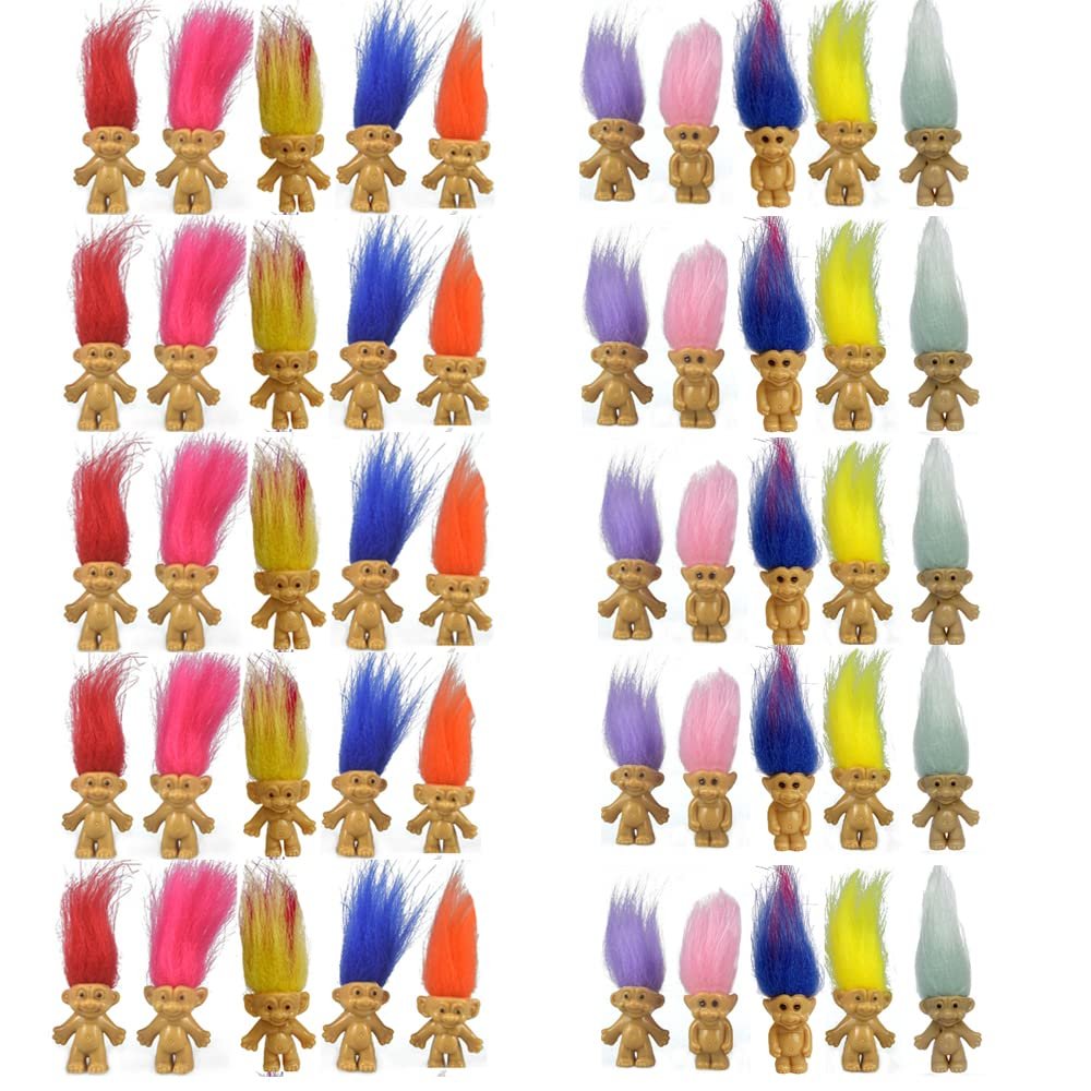 Yintlilocn 50PCS Mini Troll Dolls, PVC Vintage Troll Doll Mini Action Figures 1.2" Cake Toppers Chromatic Adorable Cute Little Guys Collection, School Project, Arts Crafts, Party Favors