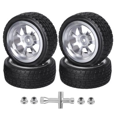 Hobbyfire Preglued 2.64" OD Aluminum Metal 12mm Hex Wheels and Tires Set for 1/10 On-Road Racing RC Touring Cars Drift, Compatible with Traxxas 4Tec 2.0/3.0, Tamiya TT01 TT02, HPI RS4, Redcat(Color A)