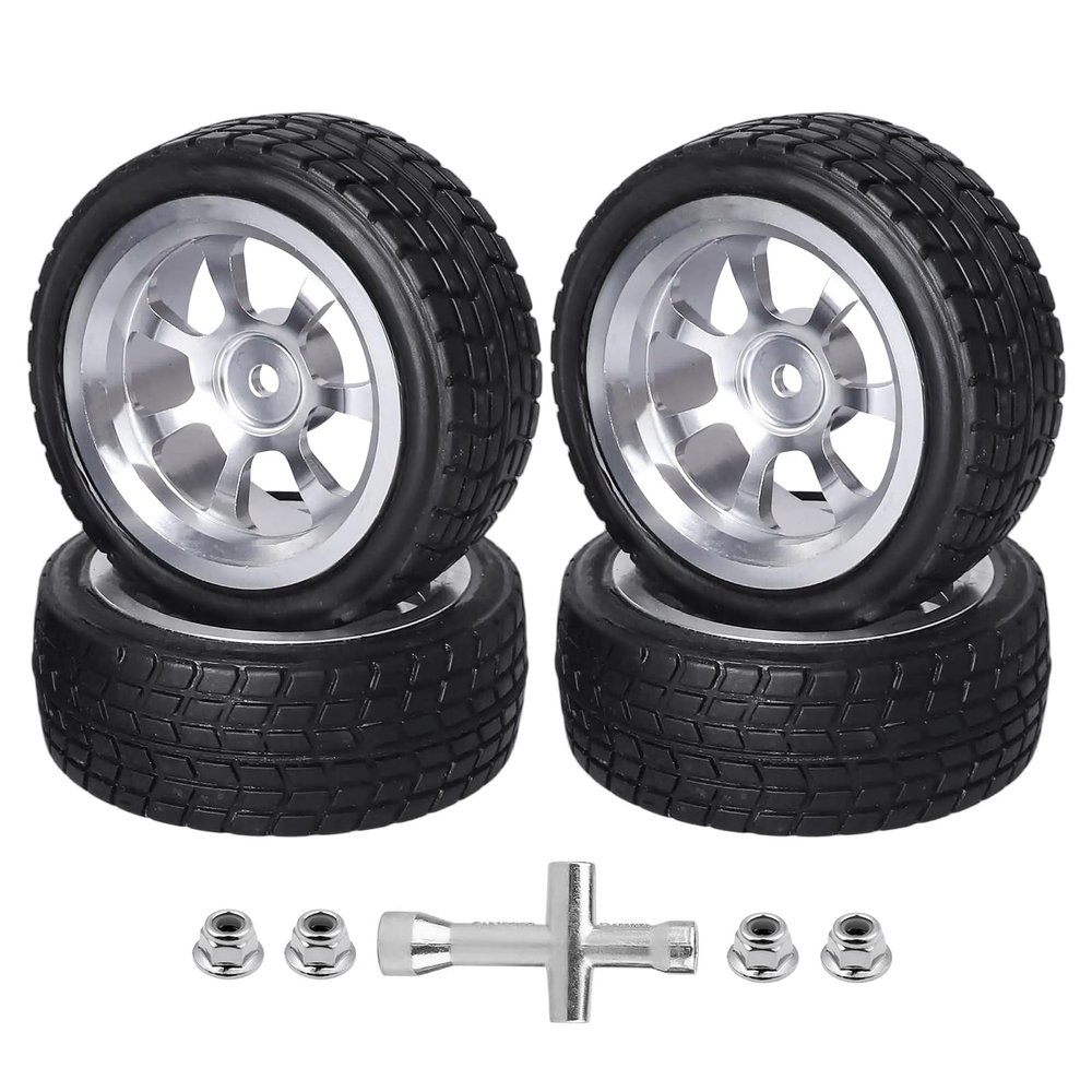 Hobbyfire Preglued 2.64" OD Aluminum Metal 12mm Hex Wheels and Tires Set for 1/10 On-Road Racing RC Touring Cars Drift, Compatible with Traxxas 4Tec 2.0/3.0, Tamiya TT01 TT02, HPI RS4, Redcat(Color A)