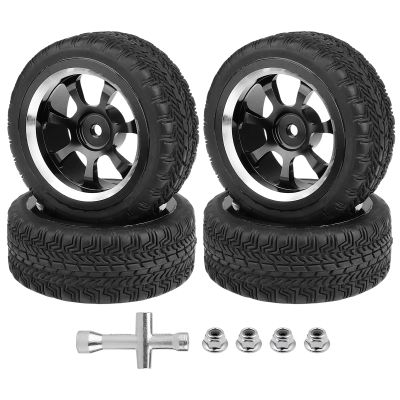 Hobbyfire Preglued 2.64" OD Aluminum Metal 12mm Hex Wheels and Tires Set for 1/10 On-Road Racing RC Touring Cars Drift, Compatible with Traxxas 4Tec 2.0/3.0, Tamiya TT01 TT02, HPI RS4, Redcat(Color E)
