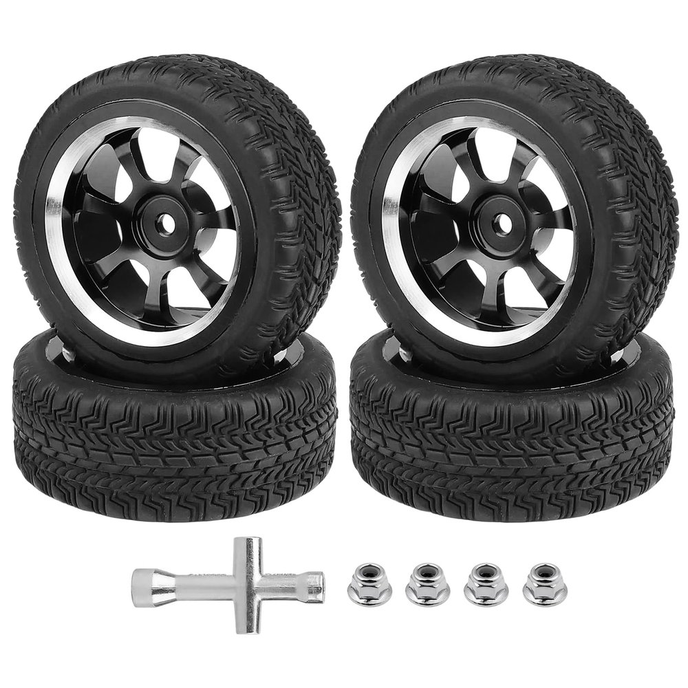 Hobbyfire Preglued 2.64" OD Aluminum Metal 12mm Hex Wheels and Tires Set for 1/10 On-Road Racing RC Touring Cars Drift, Compatible with Traxxas 4Tec 2.0/3.0, Tamiya TT01 TT02, HPI RS4, Redcat(Color E)