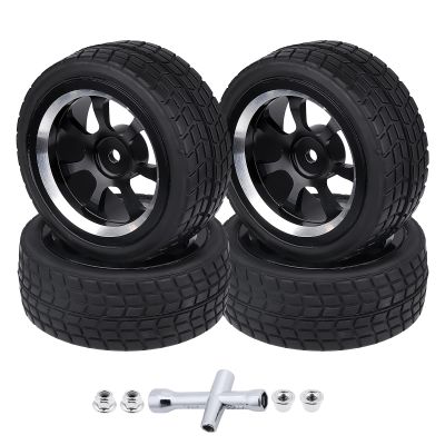 Hobbyfire Preglued 2.64" OD Aluminum Metal 12mm Hex Wheels and Tires Set for 1/10 On-Road Racing RC Touring Cars Drift, Compatible with Traxxas 4Tec 2.0/3.0, Tamiya TT01 TT02, HPI RS4, Redcat(Color D)