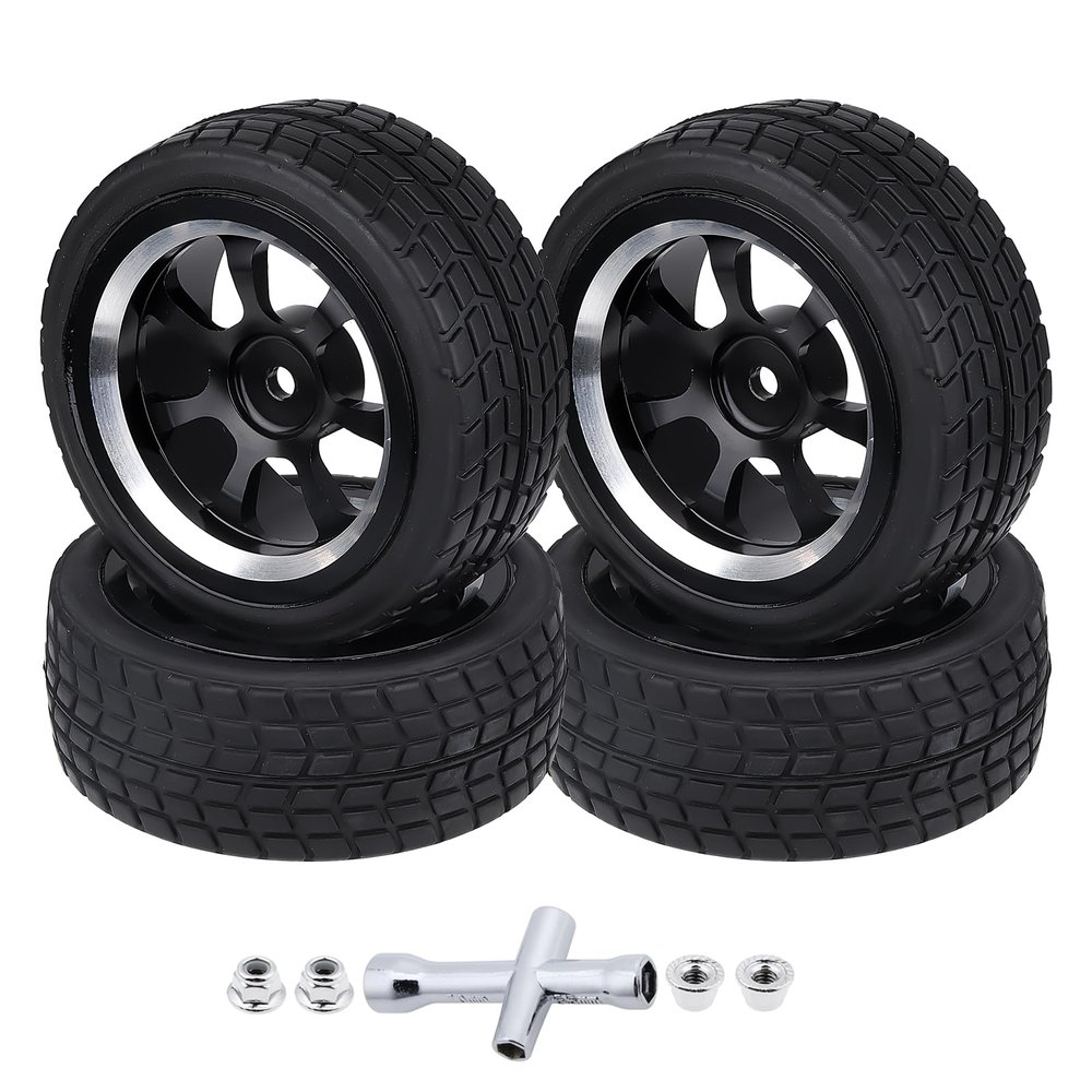 Hobbyfire Preglued 2.64" OD Aluminum Metal 12mm Hex Wheels and Tires Set for 1/10 On-Road Racing RC Touring Cars Drift, Compatible with Traxxas 4Tec 2.0/3.0, Tamiya TT01 TT02, HPI RS4, Redcat(Color D)