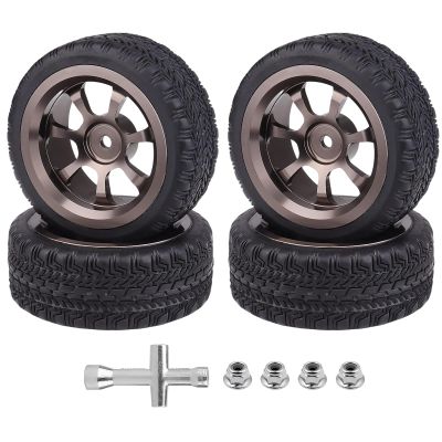 Hobbyfire Preglued 2.64" OD Aluminum Metal 12mm Hex Wheels and Tires Set for 1/10 On-Road Racing RC Touring Cars Drift, Compatible with Traxxas 4Tec 2.0/3.0, Tamiya TT01 TT02, HPI RS4, Redcat(Color C)