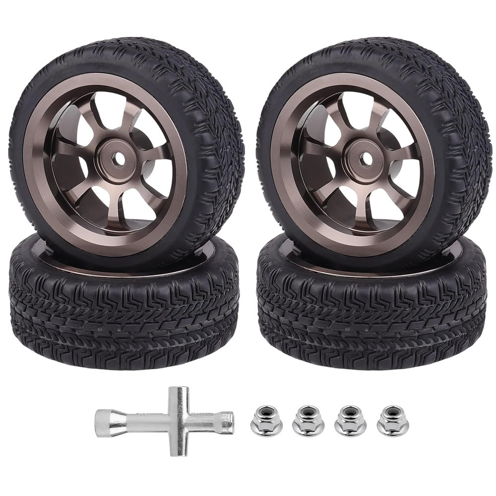 Hobbyfire Preglued 2.64" OD Aluminum Metal 12mm Hex Wheels and Tires Set for 1/10 On-Road Racing RC Touring Cars Drift, Compatible with Traxxas 4Tec 2.0/3.0, Tamiya TT01 TT02, HPI RS4, Redcat(Color C)