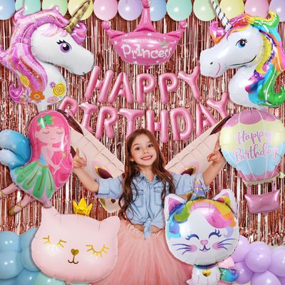 Unicorn Birthday Decorations: Wearable Butterfly Wing, Vibrant Warm Butter Pastel Balloon Garland Kit with Tools, Huge Foil Balloon, Easy Setup with Balloon Pump - Magical Girl's Birthday Decor