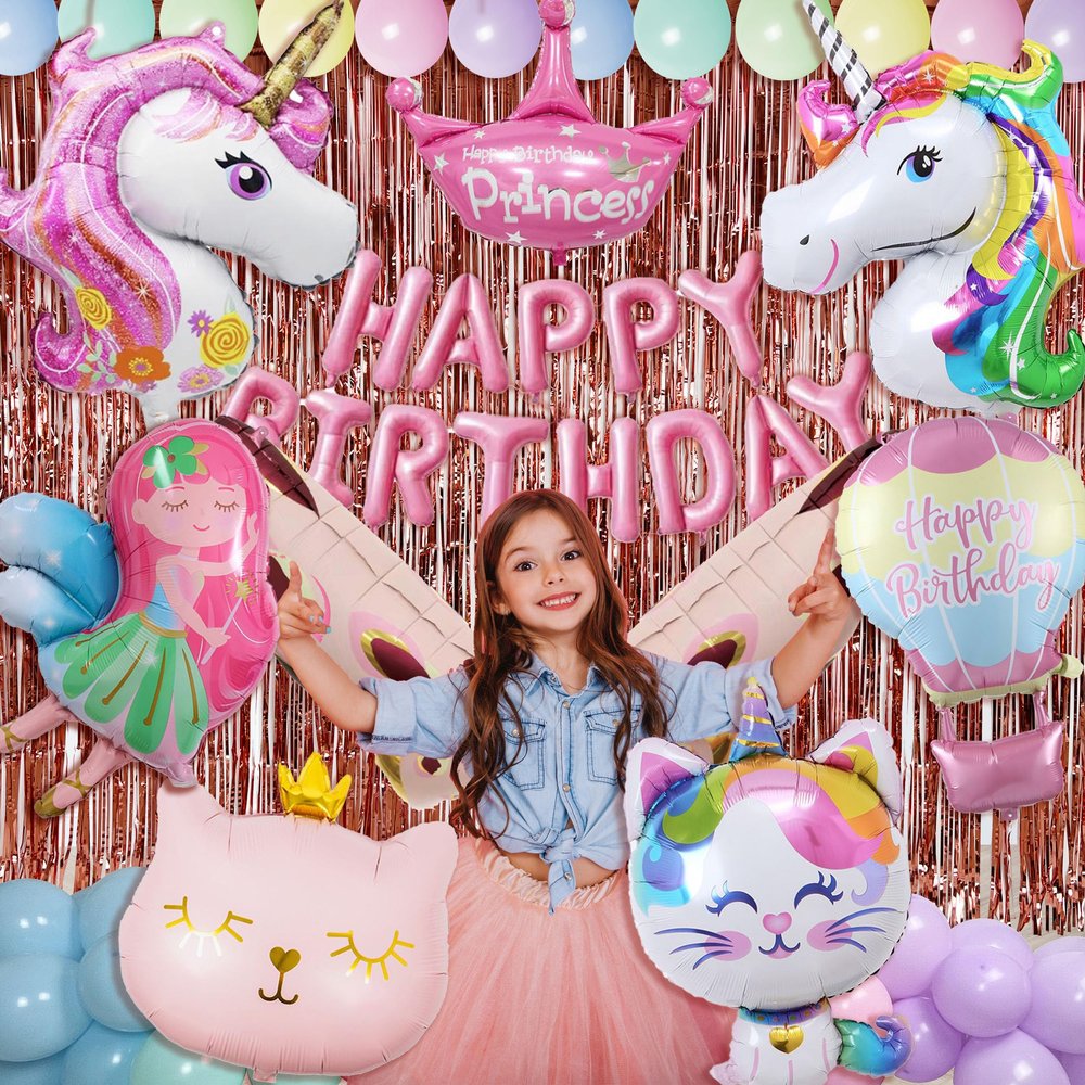 Unicorn Birthday Decorations: Wearable Butterfly Wing, Vibrant Warm Butter Pastel Balloon Garland Kit with Tools, Huge Foil Balloon, Easy Setup with Balloon Pump - Magical Girl's Birthday Decor