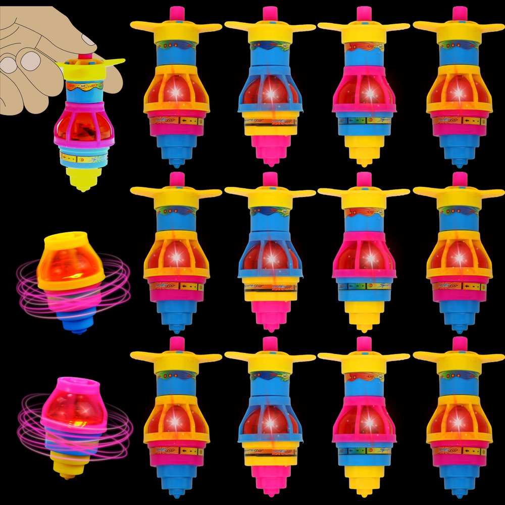 PowerTRC Spinning Tops for Kids, LED Light Up UFO Tops | Bulk Party Favor Toys | 12 Pack Tops with Gyroscope for Parties, Birthdays, Or School Rewards