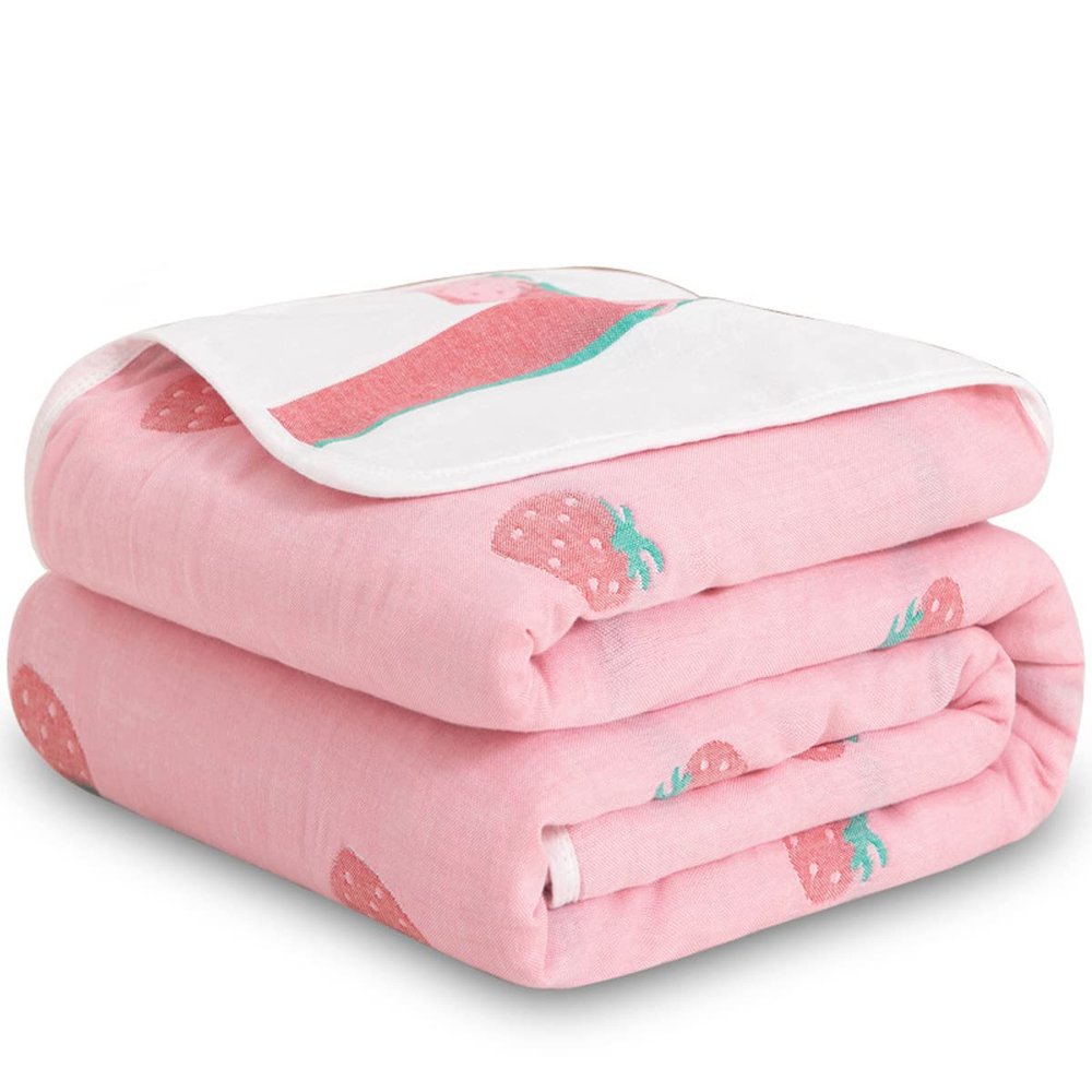 FCTREE 100% Organic Cotton Baby Swaddle Receiving Blankets for Adults Toddler Boys and Girls(Pink Strawberry,78" L x 59" W)