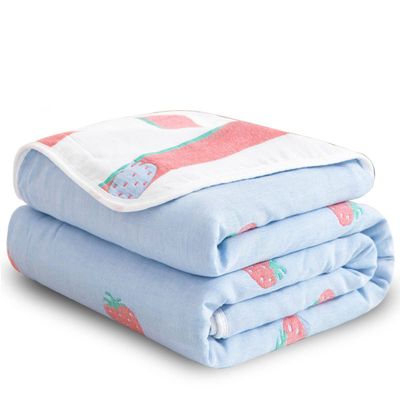 FCTREE 100% Organic Cotton Baby Swaddle Receiving Blankets for Adults Toddler Boys and Girls(Blue Strawberry,78" L x 59" W)