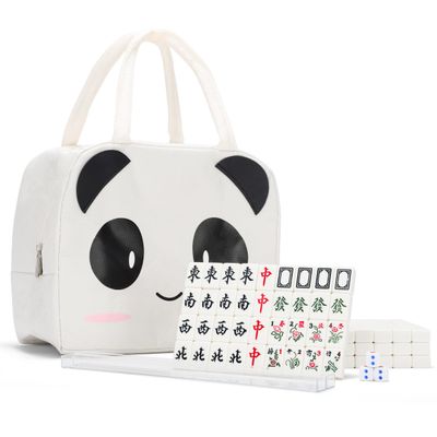 drizzle 24mm Travel Mahjong Game Set Mini Panda - 0.9" Portable 144 Tiles - 4Pcs Racks Melamine Material Mah-Jong Family Leisure Time 2.76 Pounds -