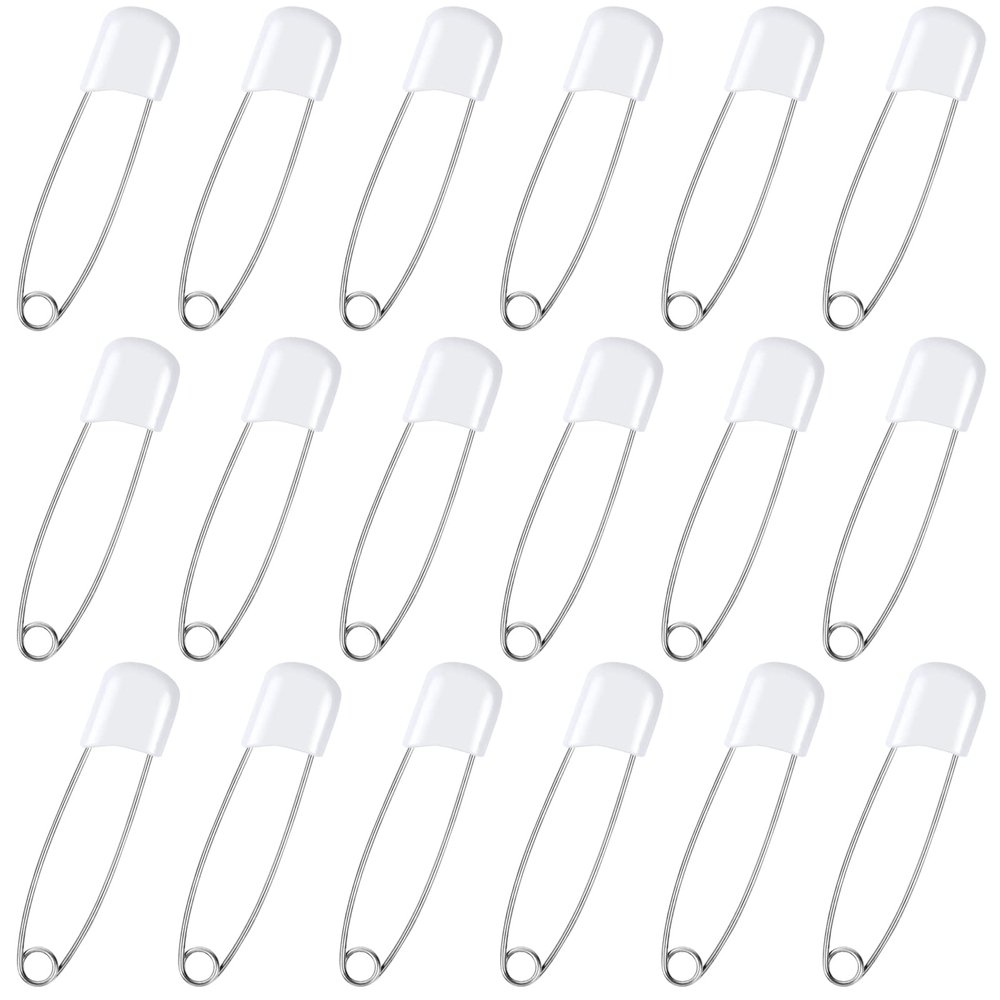 100 Pcs Diaper Pins, 2.2in Diaper Pins for Cloth Diapers Heavy Duty, Stainless Steel Baby Safety Pins, Plastic Head Baby Pins with Safe Locking Closures (White)