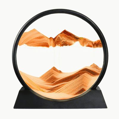 BGFJYUK Moving Sand Art Picture in Motion, Round Tempered Glass 3D Deep Sea Sandscapes with Display Flowing Sand Frame for Relaxing Desktop Home Office Work Dcor for Kids Adults (Orange, 12inch)