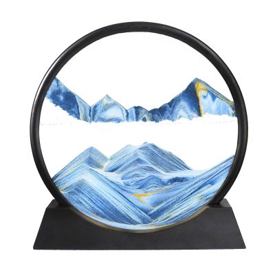 BGFJYUK Moving Sand Art Picture in Motion, Round Tempered Glass 3D Deep Sea Sandscapes with Display Flowing Sand Frame for Relaxing Desktop Home Office Work Dcor for Kids Adults Blue, 12inch