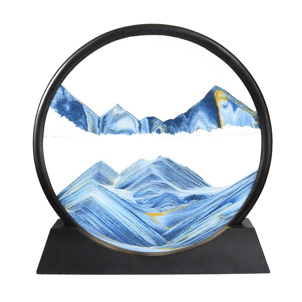 BGFJYUK Moving Sand Art Picture in Motion, Round Tempered Glass 3D Deep Sea Sandscapes with Display Flowing Sand Frame for Relaxing Desktop Home Office Work Dcor for Kids Adults Blue, 12inch