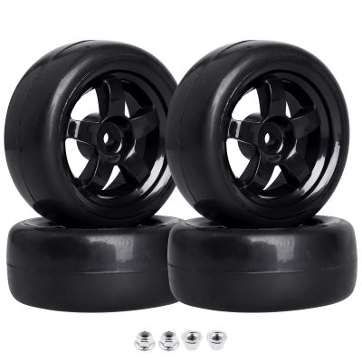 Hobbyfire Pre-Glued OD 2.56" 12mm Hex Wheels Rims and Rubber Tires for Traxxas Tamiya HPI HSP Redcat RC 1/10 On Road Racing Car, Set of 4 (Color G)