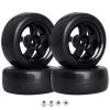 Hobbyfire Pre-Glued OD 2.56" 12mm Hex Wheels Rims and Rubber Tires for Traxxas Tamiya HPI HSP Redcat RC 1/10 On Road Racing Car, Set of 4 (Color G) view 1