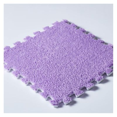 16 Pieces Plush Puzzle Foam Floor Mat,Square Interlocking Fluffy Tiles,Soft Climbing Carpet Mats Shaggy Area Rug for Room Floor 12X12inch,Purple