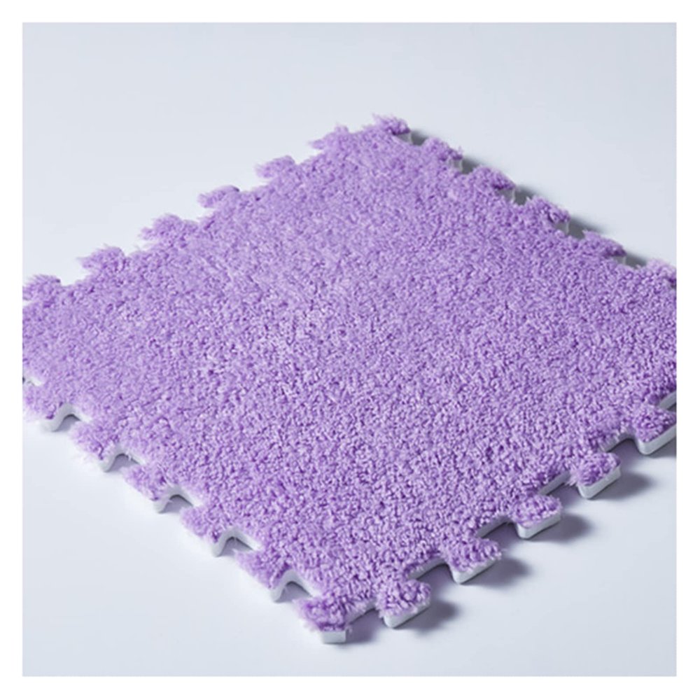 16 Pieces Plush Puzzle Foam Floor Mat,Square Interlocking Fluffy Tiles,Soft Climbing Carpet Mats Shaggy Area Rug for Room Floor 12X12inch,Purple