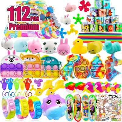 112 PCS Pop Party Favors Toys for Kids,Premium Pop Fidget Toys for All Ages Kids,Assortment Pinata Stuffers,Classroom prizes,Prize Box Toys,Goody Bag Fillers,Carnival Prizes for Boys and Girls 4-10