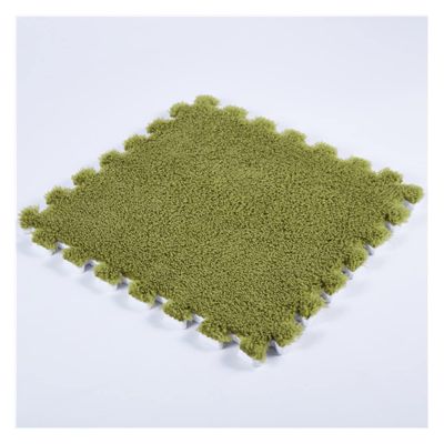 16 Pieces Plush Puzzle Foam Floor Mat,Square Interlocking Fluffy Tiles,Soft Climbing Carpet Mats Shaggy Area Rug for Room Floor 12X12inch,Green
