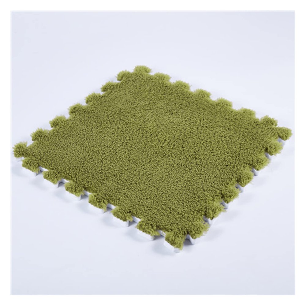 16 Pieces Plush Puzzle Foam Floor Mat,Square Interlocking Fluffy Tiles,Soft Climbing Carpet Mats Shaggy Area Rug for Room Floor 12X12inch,Green