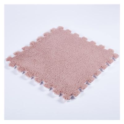 16 Pieces Plush Puzzle Foam Floor Mat,Square Interlocking Fluffy Tiles,Soft Climbing Carpet Mats Shaggy Area Rug for Room Floor 12X12inch,Light red