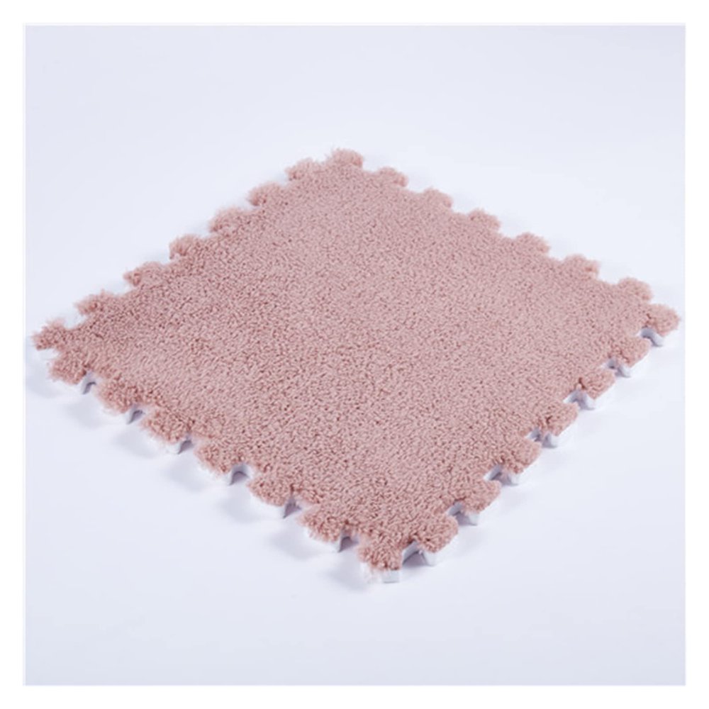 16 Pieces Plush Puzzle Foam Floor Mat,Square Interlocking Fluffy Tiles,Soft Climbing Carpet Mats Shaggy Area Rug for Room Floor 12X12inch,Light red