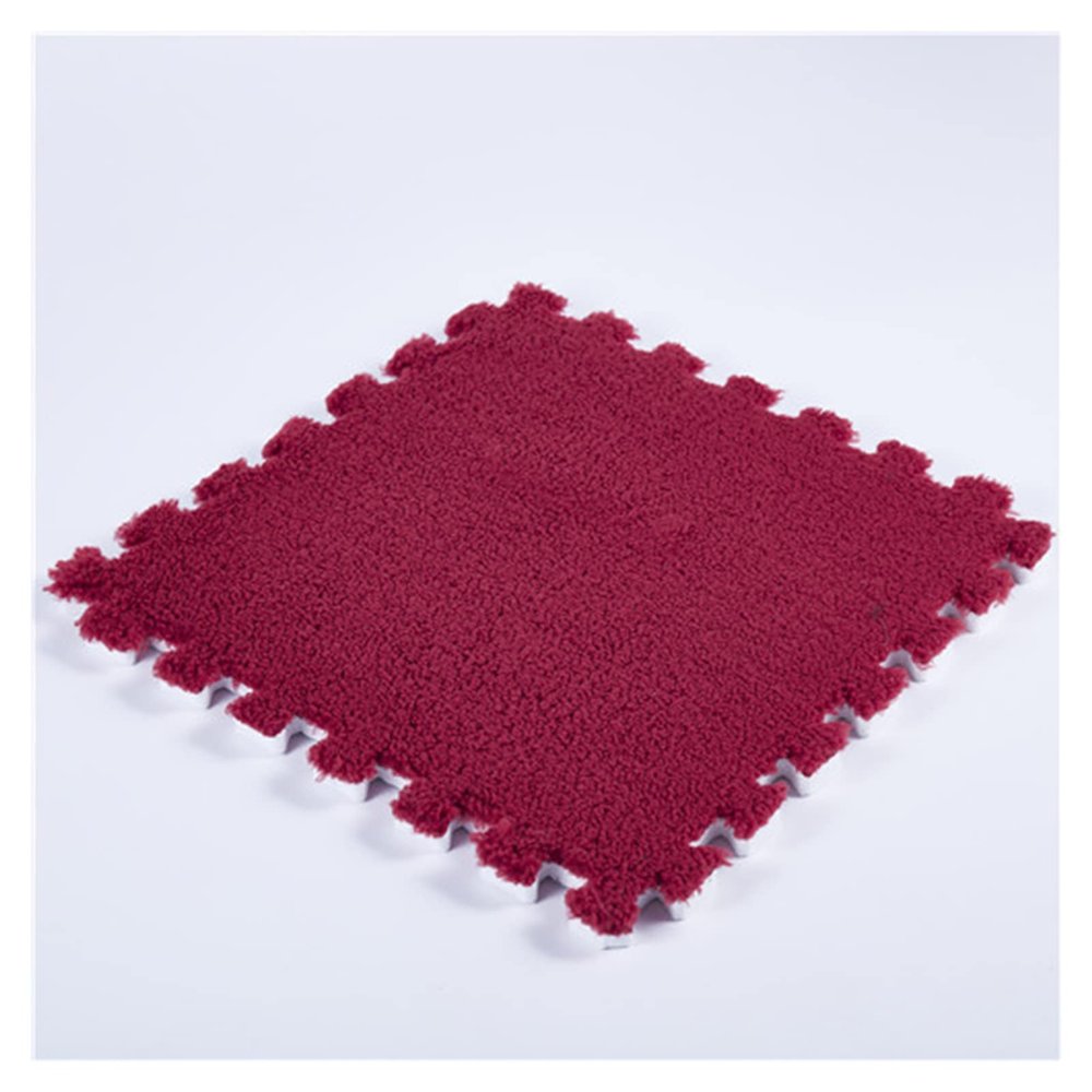 16 Pieces Plush Puzzle Foam Floor Mat,Square Interlocking Fluffy Tiles,Soft Climbing Carpet Mats Shaggy Area Rug for Room Floor 12X12inch,Dark red
