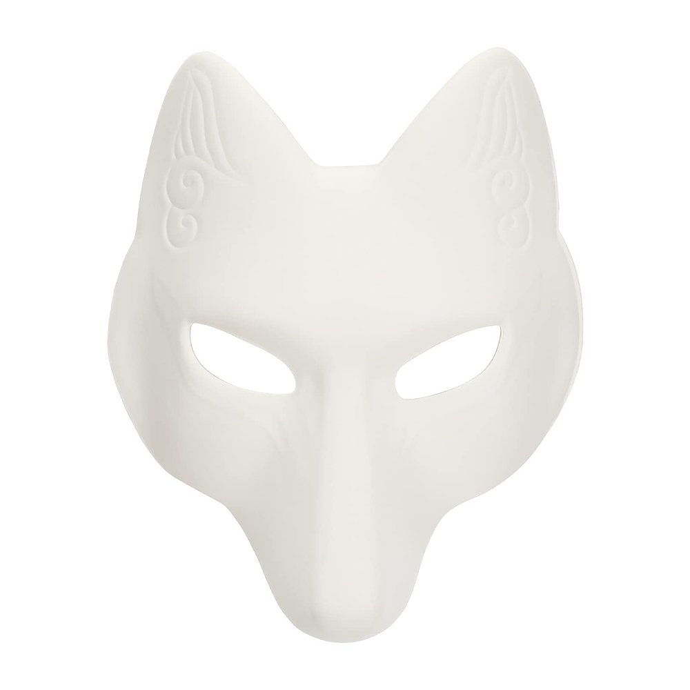 ABOOFAN Blank Fox Mask Halloween Fox Mask Costume White DIY Blank Japanese Kabuki Kitsune for Halloween Masquerade Cosplay Accessory