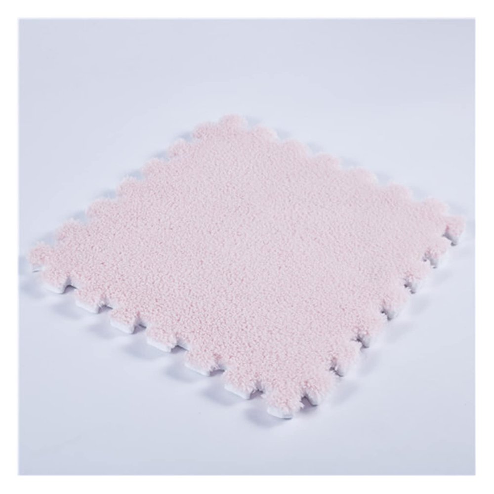 16 Pieces Plush Puzzle Foam Floor Mat,Square Interlocking Fluffy Tiles,Soft Climbing Carpet Mats Shaggy Area Rug for Room Floor 12X12inch,Light Pink
