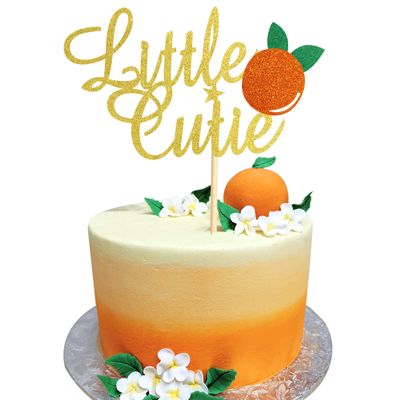 Arthsdite Little Cutie Cake Topper Gold Orange Glitter Cake Decoration for Citrus Theme Baby Shower Birthday Cake Picks Party Decoration